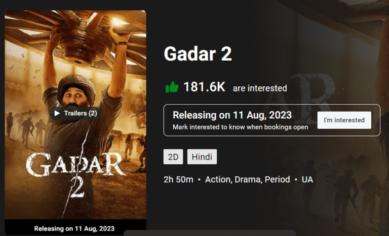 Gadar 2 Movie Ticket Booking